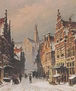 Eduard Alexander Hilverdink A snowy view of the Smedestraat, Haarlem oil on canvas